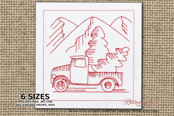 Christmas Tree Carrying Truck Redwork