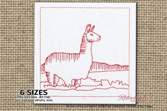 Cute Fluffy Llama Redwork Design Review